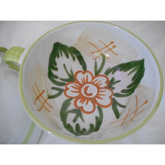 Set of 2 Vintage Italy Handpainted Floral Mug Handle Bowls Soup Coffee Cereal - Picture 3 of 6